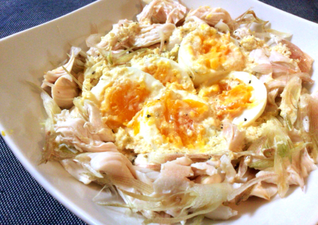 極さっぱり卵サラダ。ミョウガ鶏のレモンジンジャーソース（糖質2.9g）