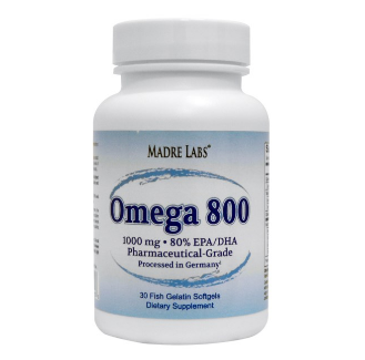 Madre Labs, Omega 800, Pharmaceutical Grade, German Processed, 1000 mg, 30フィッシュゼラチンソフトジェル