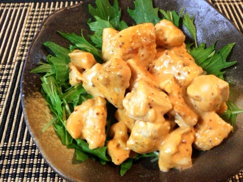 激プリむね肉オーロラマスタード水菜サラダ(糖質6.3g)
