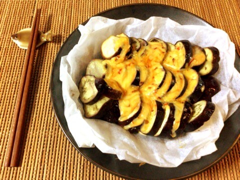 激柔ナスのマヨ豆板醤コンソメチーズ焼き