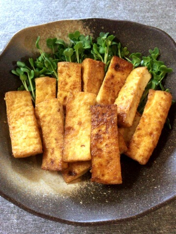 厚揚げほんだしバター醤油のネギマヨ明太焼き