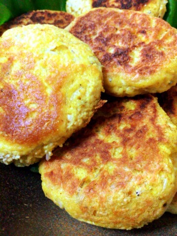 海鮮厚揚げのカレーチーズお月見お焼き