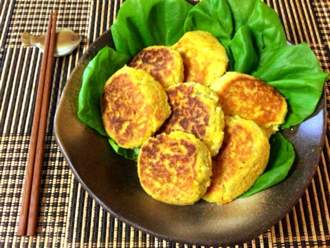 海鮮厚揚げのカレーチーズお月見お焼き