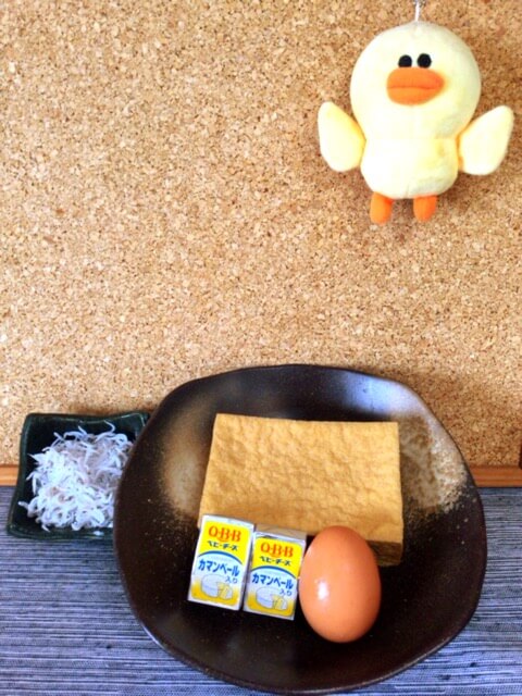 海鮮厚揚げのカレーチーズお月見お焼き