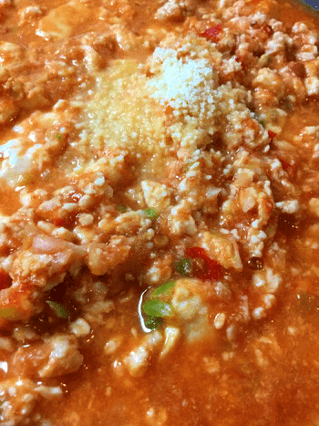トマト豆腐の濃厚担々麺風卵チキンスープ