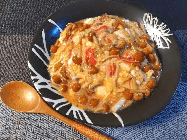 国際カニカマDAY。白だしケチャップの濃厚餡かけ蟹豆腐(糖質7.8g)