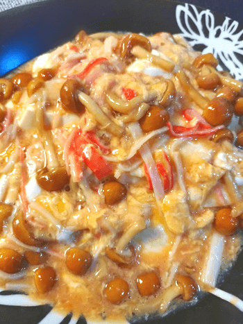国際カニカマDAY。白だしケチャップの濃厚餡かけ蟹豆腐(糖質7.8g)