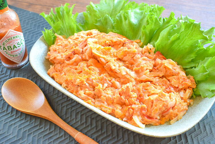 ふわり激楽!簡単美味なカニカマトマトスクランブルオムレツ(糖質7.5g)